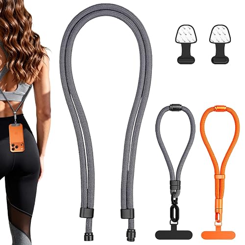 RHRTBX 3-In-1 Phone Lanyards 1 Pack and Wrist Strap 1 Pack with 2 Pcs Metal Lanyard Patch-Phone Lanyards for Crossbody with Adjustable Neck Lanyard