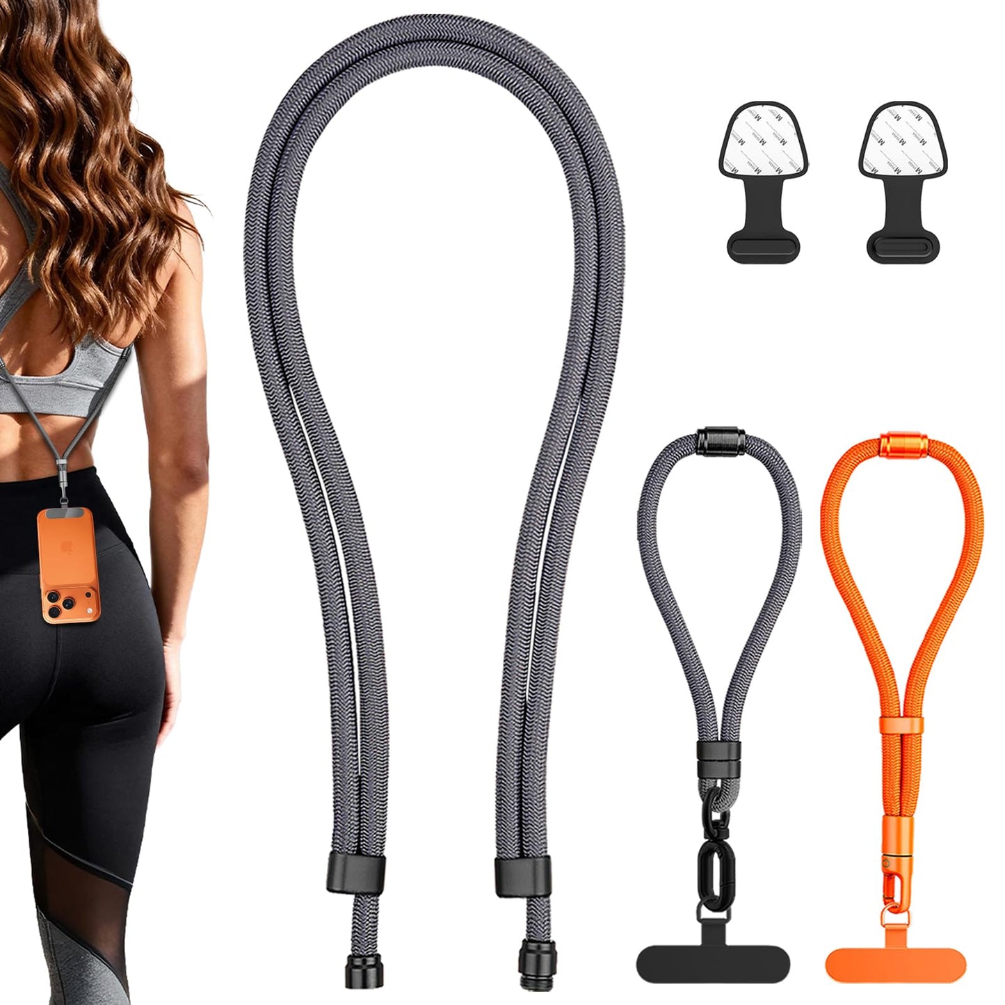 RHRTBX 3-In-1 Phone Lanyards 1 Pack and Wrist Strap 1 Pack with 2 Pcs Metal Lanyard Patch-Phone Lanyards for Crossbody with Adjustable Neck Lanyard