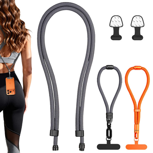 RHRTBX 3-In-1 Phone Lanyards 1 Pack and Wrist Strap 1 Pack with 2 Pcs Metal Lanyard Patch-Phone Lanyards for Crossbody with Adjustable Neck Lanyard