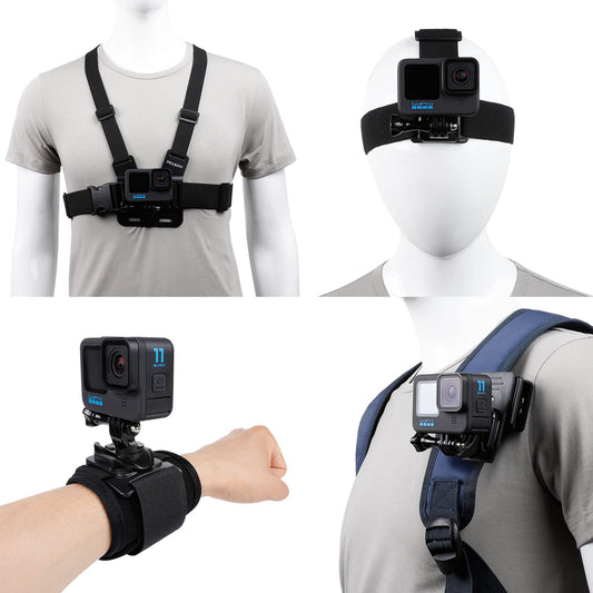 Accessories Set for GoPro Hero 13/12/11/10/9/8/7/6/5/4,New Quick Release Head Strap Mount + Chest Mount Harness + Backpack Clip Holder + 360°Rotating