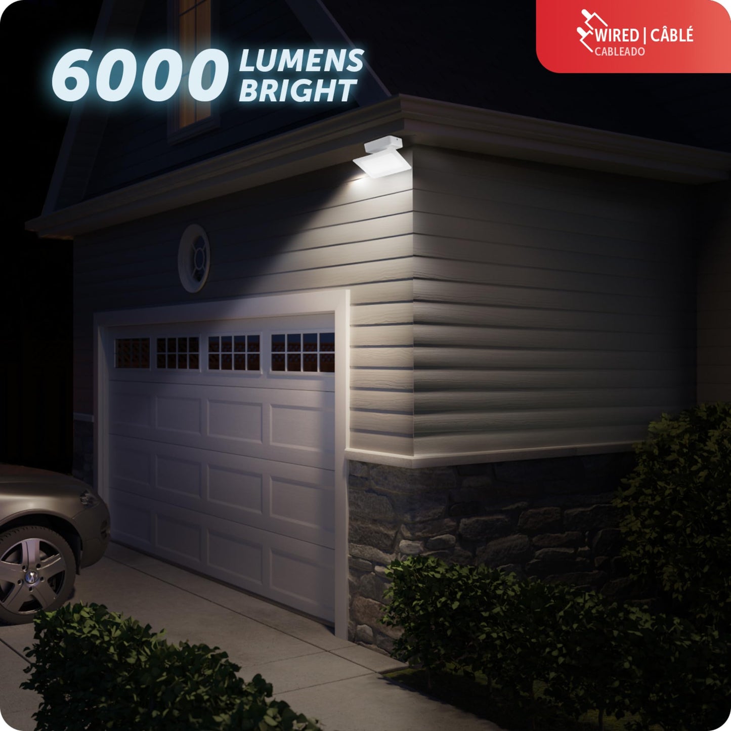 Globe Electric 50W White Super Bright 6000 Lumens Hardwired Automatic Dusk to Dawn Outdoor Integrated LED Flood Light Security Light, Spotlight