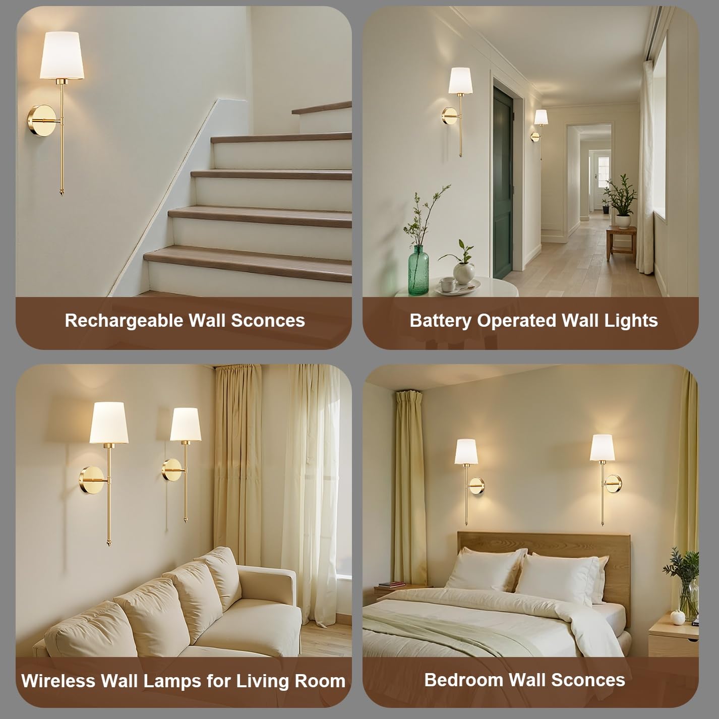 IRONPAX Wall Sconces Battery Operated Set of 2, Wireless Rechargeable Wall Sconce Set of Two, Dimmable Wall Lights with Remote for Bedroom Living Room