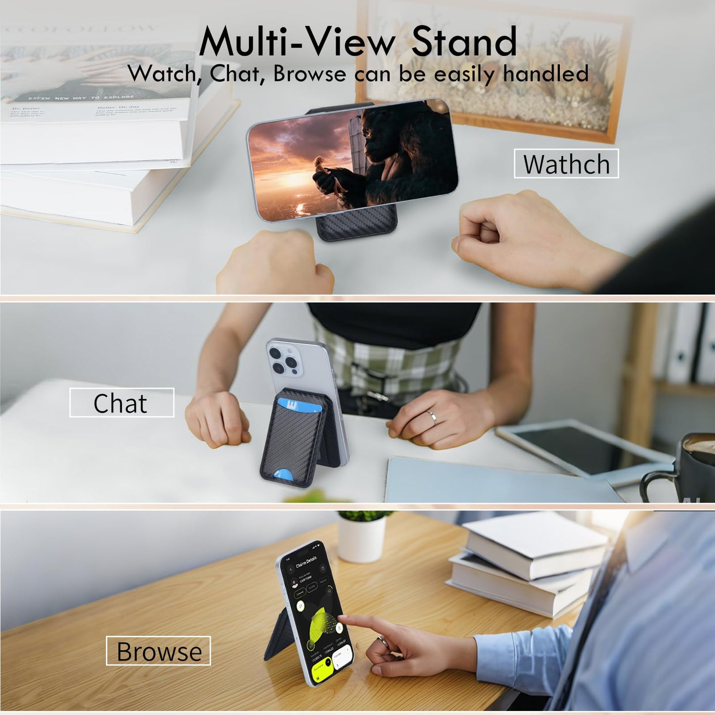 for MagSafe Wallet with Adjustable Stand,Stronger Magnetic Wallet for iPhone,3 Individual Card Slots Holder,Open ID Window,Vegan Leather RFID wallet