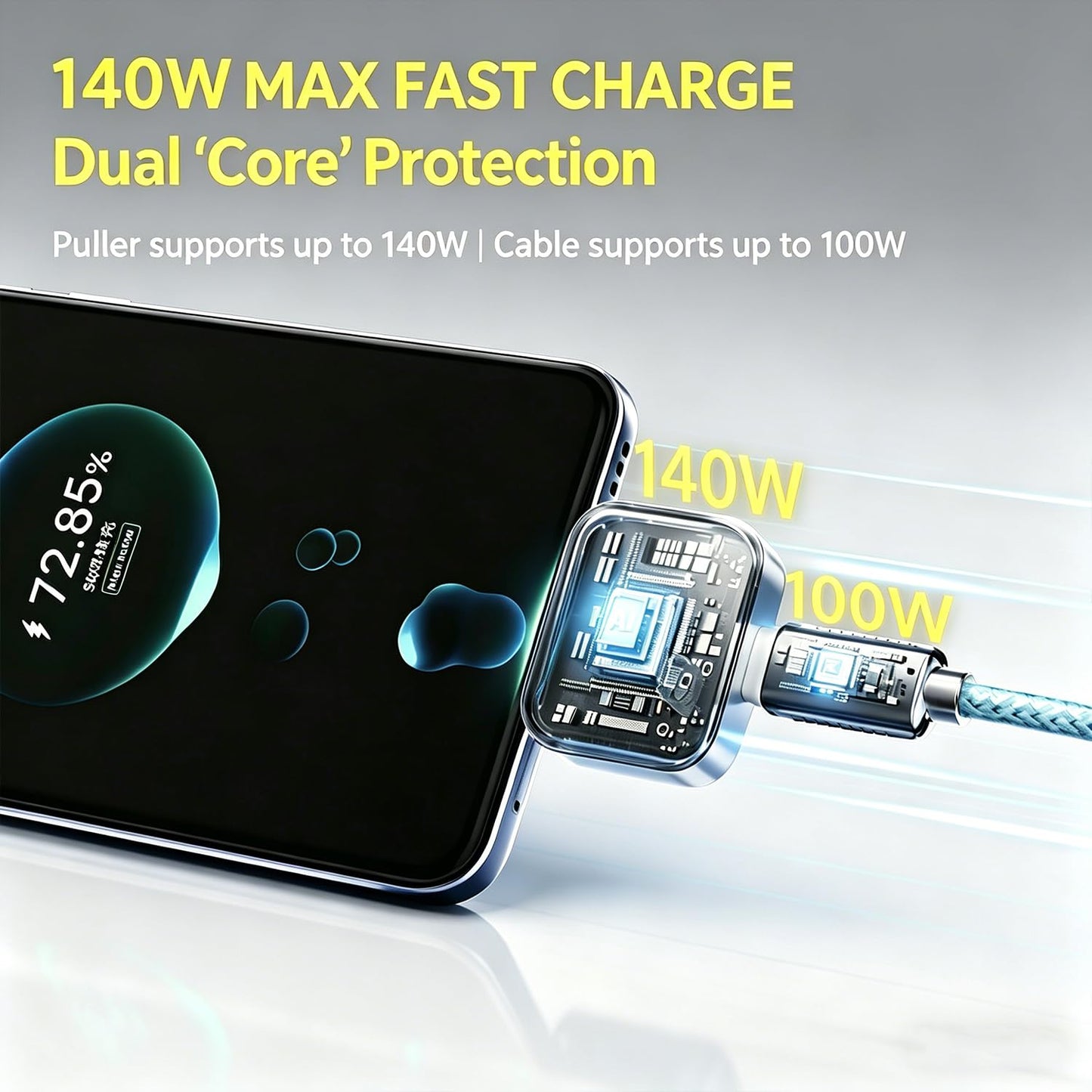 Smart Auto Stop Charging Adapter with USB-C Cable, Auto Cut Off Fast Charger Cable Intelligent Charging Full Disconnect Protector Charged Battery