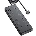 TROND Long Extension Cord 15 FT, ETL, Surge Protector Power Strip with 12 AC Outlets and 4 USB Ports, Flat Plug Power Strip, 4000J, Wall Mount