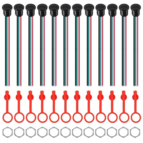 ACEIRMC 12pcs Type-C Female Chassis Waterproof 2P Wire Type USB C Pigtail Cable Extension Power Cable USB-C Plug to 2 Pin Bare Wire Open End Connector