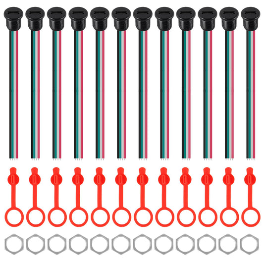 ACEIRMC 12pcs Type-C Female Chassis Waterproof 2P Wire Type USB C Pigtail Cable Extension Power Cable USB-C Plug to 2 Pin Bare Wire Open End Connector