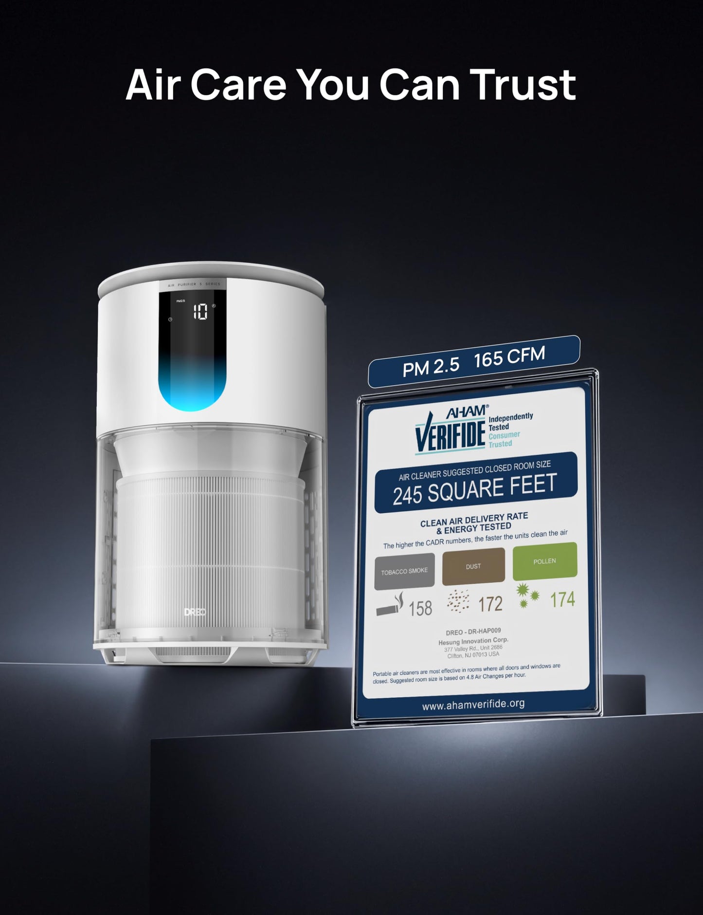 DREO Air Purifiers for Home, 539 Series HEPA Air Cleaner Up to 1176 Sq. Ft, PM2.5 Air Quality Sensor, Quiet, Auto/Turbo/Sleep Modes for Bedroom