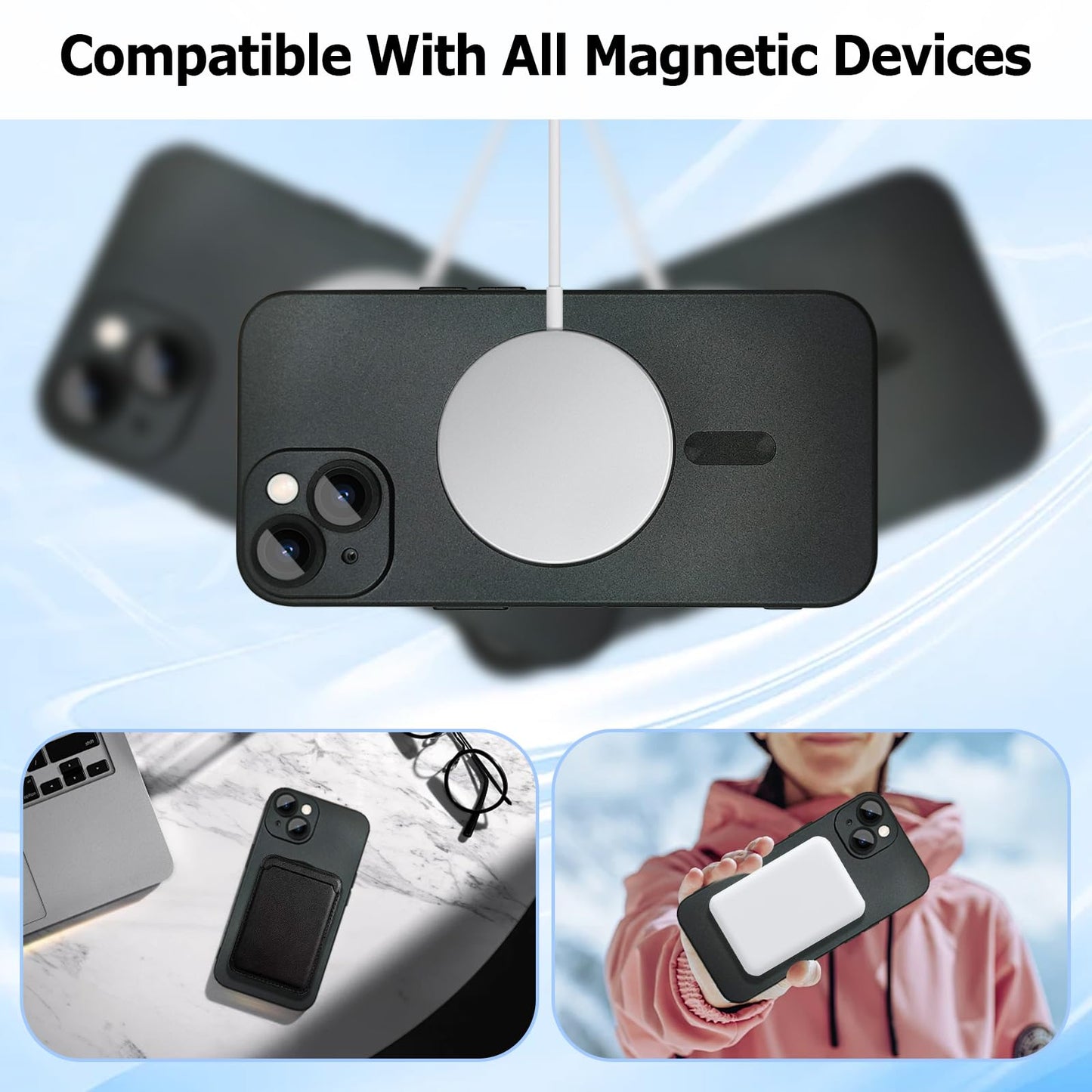 ankofave Magnetic for iPhone 15 Pro Max Phone Case for Women, Matte Luxury Soft Metallic Luster Design and Camera Lens Protector, Compatible