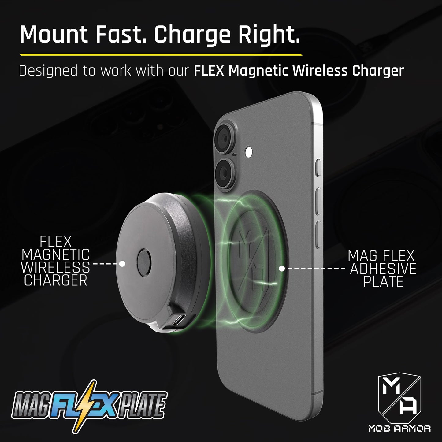 Mob Armor Magnet Flex Plate - Magnetic Phone Mount Compatible for iPhone & Android, Wireless Charging Compatible - 2mm Slim Rubber Magnetic Plate