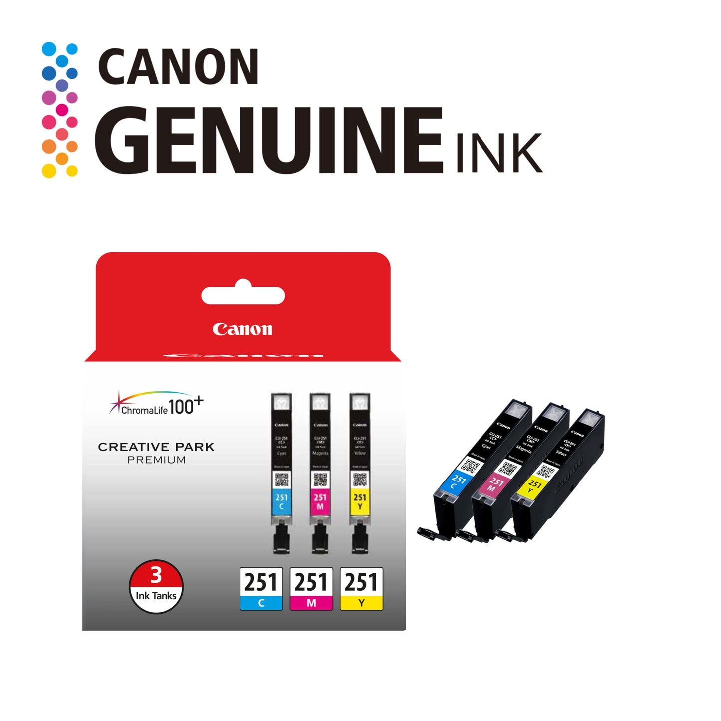 Canon CLI-251 Genuine Three Color Multi Pack, Compatible with MG6320, iP7220 & MG5420, MX922, MG7120, MG6420, MG5520, iX6820, iP8720, MG7520, MG6620