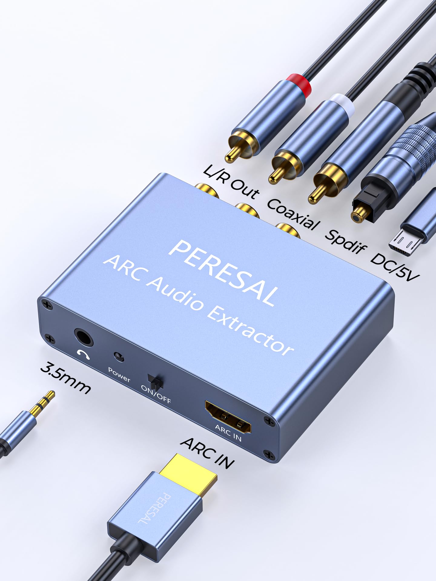 192KHz HDMI ARC Audio Extractor with Optical Cable ARC Converter HDMI ARC to Optical TOSLINK SPDIF Coaxial, RCA+3.5mm Jack L/R Stereo, Audio Splitter