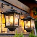 PASAMIC 2 Pack Solar Wall Lanterns,Outdoor Hanging Lights with 4 Solar Panels,Dusk to Dawn Led Outdoor Wall Sconce, Anti-Rust Waterproof Lanterns