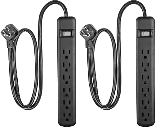 GE 6-Outlet Surge Protector 2 Pack, 3 Ft Extension Cord, Power Strip, 450 Joules, On/Off Switch, Integrated Circuit Breaker, Heavy Duty, Warranty, ETL