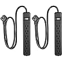 GE 6-Outlet Surge Protector 2 Pack, 3 Ft Extension Cord, Power Strip, 450 Joules, On/Off Switch, Integrated Circuit Breaker, Heavy Duty, Warranty, ETL