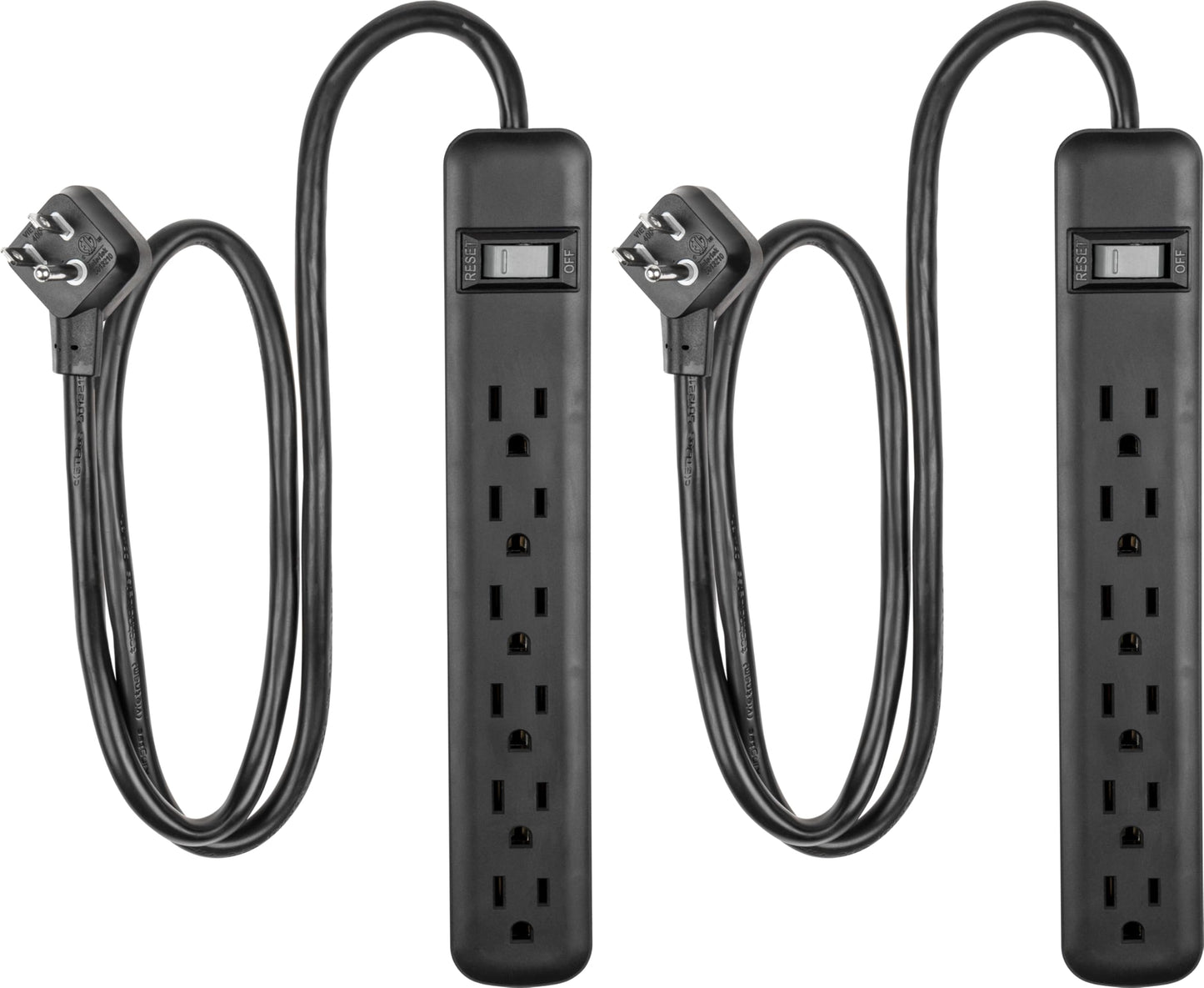 GE 6-Outlet Surge Protector 2 Pack, 3 Ft Extension Cord, Power Strip, 450 Joules, On/Off Switch, Integrated Circuit Breaker, Heavy Duty, Warranty, ETL