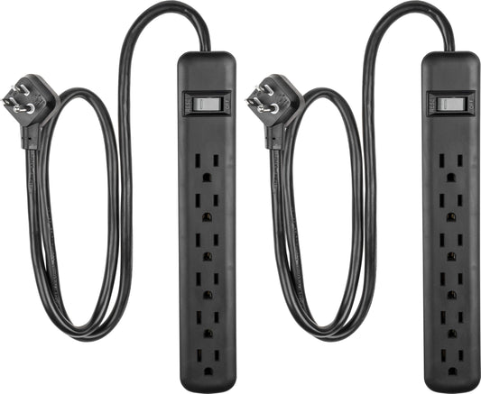 GE 6-Outlet Surge Protector 2 Pack, 3 Ft Extension Cord, Power Strip, 450 Joules, On/Off Switch, Integrated Circuit Breaker, Heavy Duty, Warranty, ETL