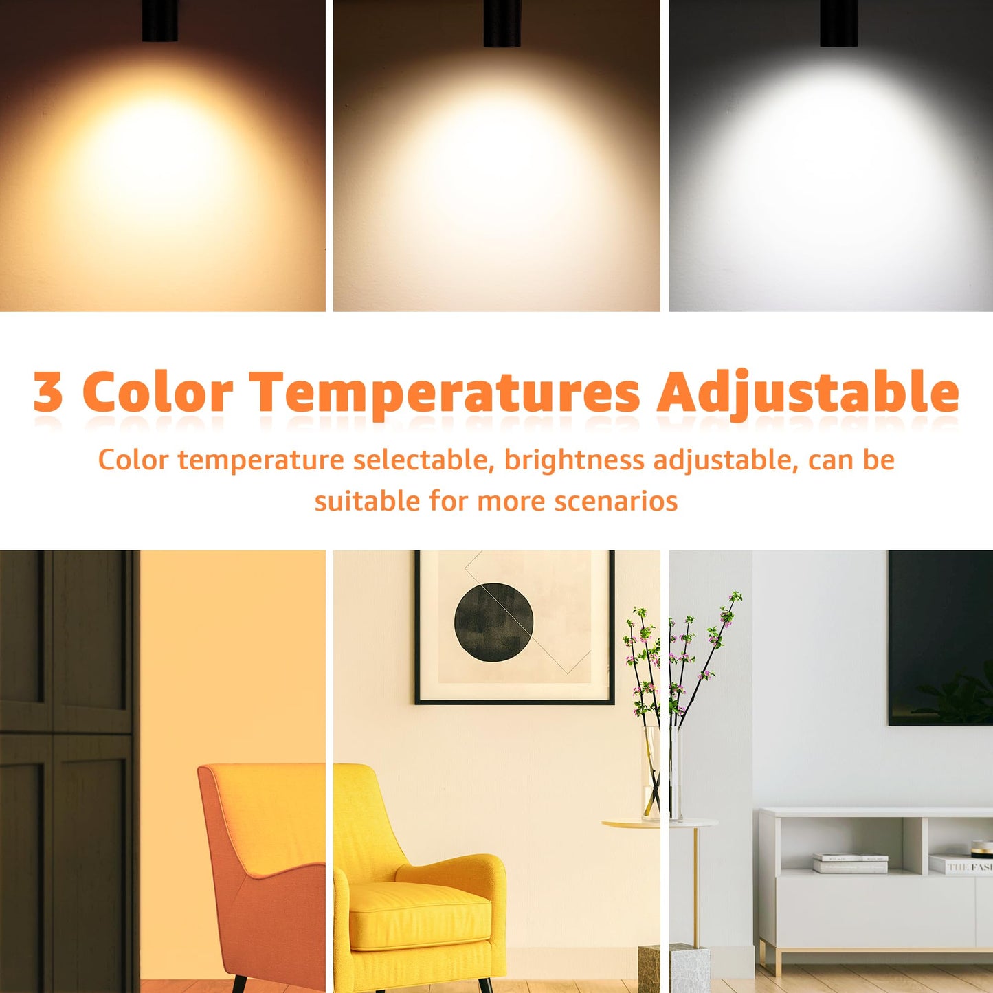 URTOM 2 Pack Dimmable LED Uplights Indoor, 3000K/4000K/5000K Adjustable Spot Lights Indoor for Plants, Pictures, Artwork with 10 FT Plug Cord