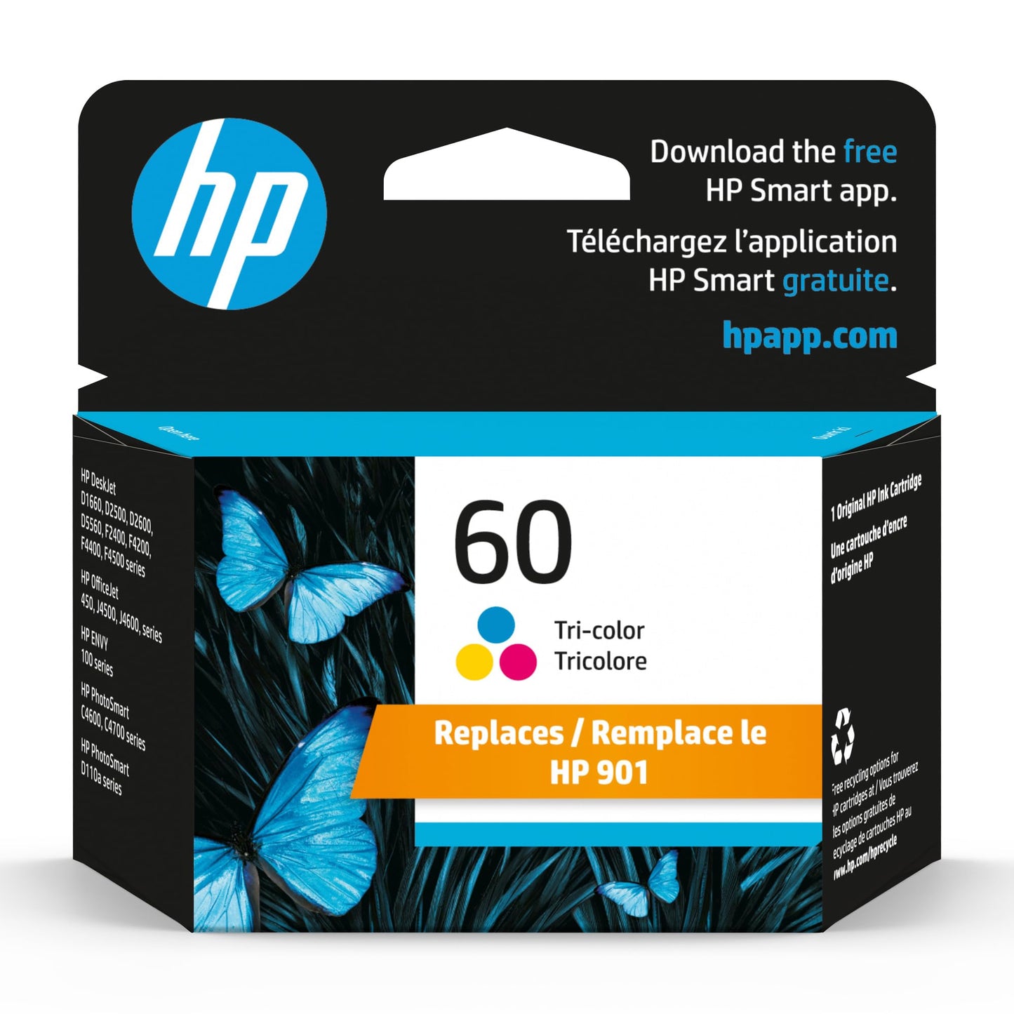 HP 60 Tri-Color Ink Cartridge | Works with DeskJet D1660, D2500, D2600, D5560, F2400, F4200, F4400, F4580, Envy 100, OfficeJet J4500, J4680, 4500