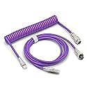 Glacier Premium Durable Quality Braided USB-C to USB-A Coiled Cable with Detachable Metal Aviator Connector Plug for Mechanical Keyboard (Violet