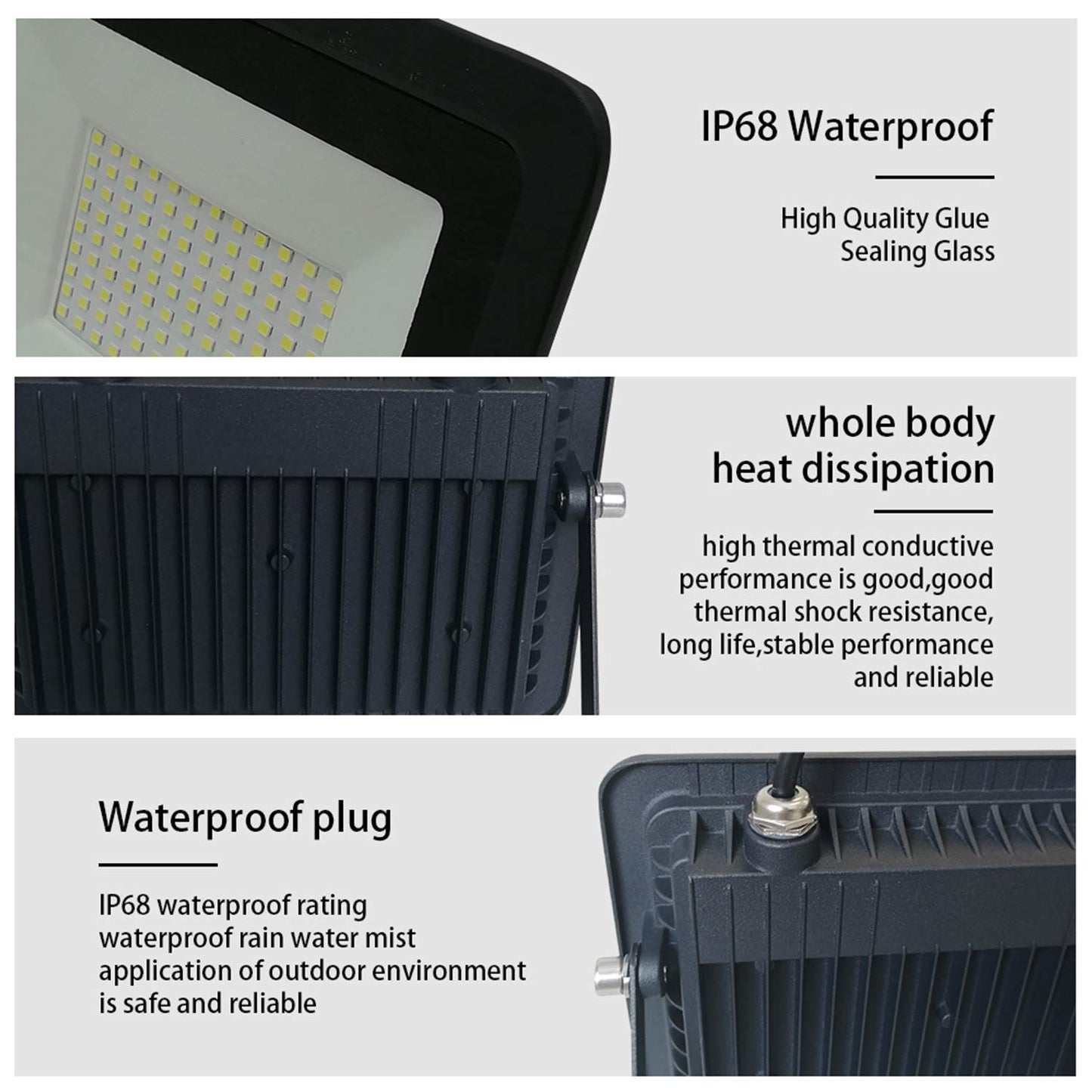 MIWAT 100W LED Landscape Lights with Plug, Super Bright IP68 Waterproof Outdoor Security Working Lamp in Cord for Garden Wall Washer Shop Stele Photo