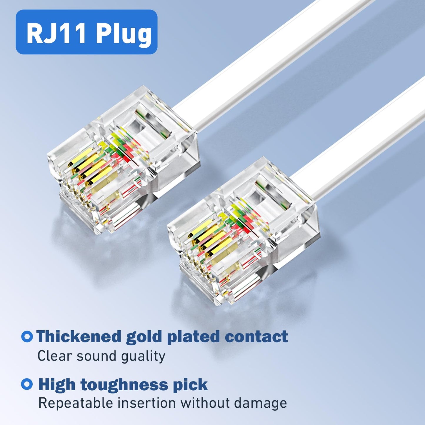 moeverEX Phone Extension Cord 25 Ft, Telephone Cable with Standard RJ11 Plug and 1 in-Line Couplers and 20 Cable Clip Holders, White