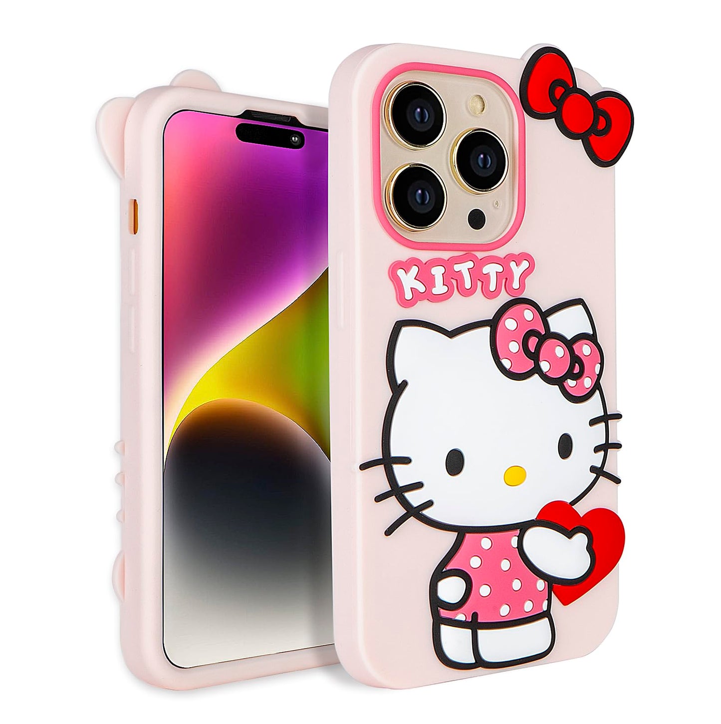 WONLEED Compatible with iPhone 12 Pro Max Case, Cute Funny Cartoon Kawaii Cat Phone Case 3D Character Soft Silicone Pink Cover Case for Kids Girls