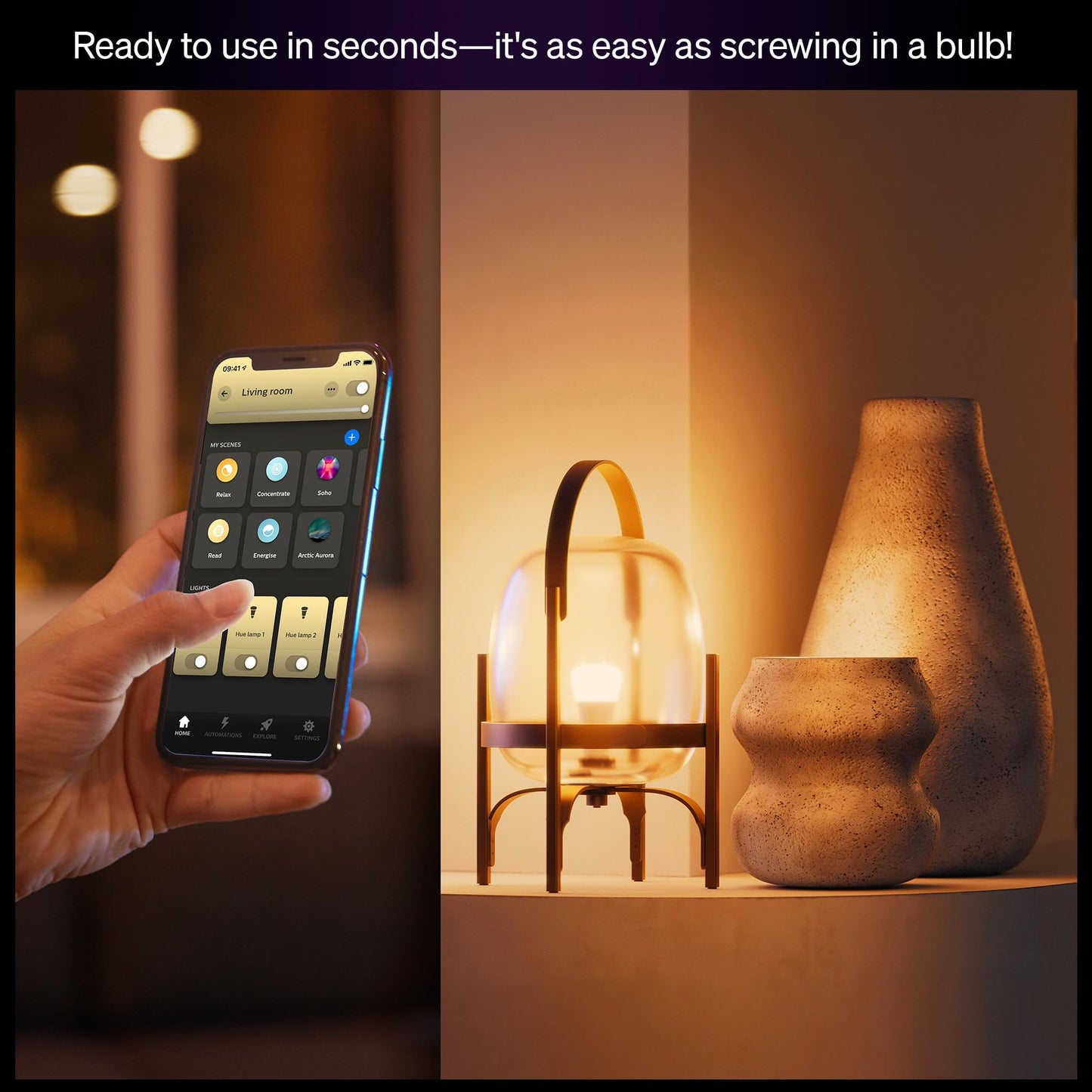 Philips Hue Smart LED A19 Bulb, White Ambiance, E26 Base, 9.5W, Full Spectrum Light 1000K-20000K, 1100 Lumens, Dimmable, Compatible with Alexa, Google