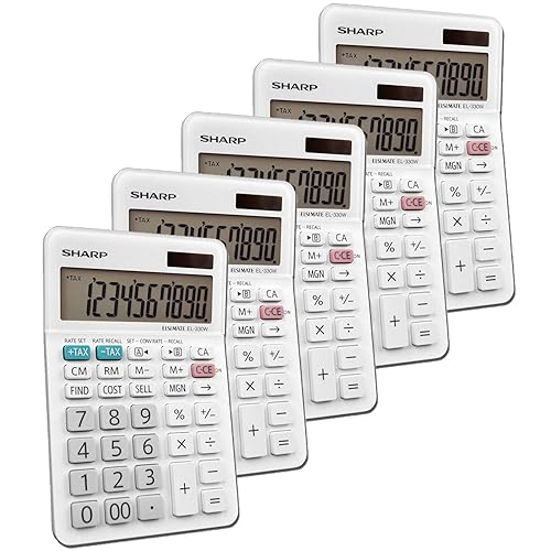 Sharp EL-330WB Standard Function Basic Desktop Calculator, Large Display, for Home and Office, Dual Power, Solar and Battery 5 Pack5