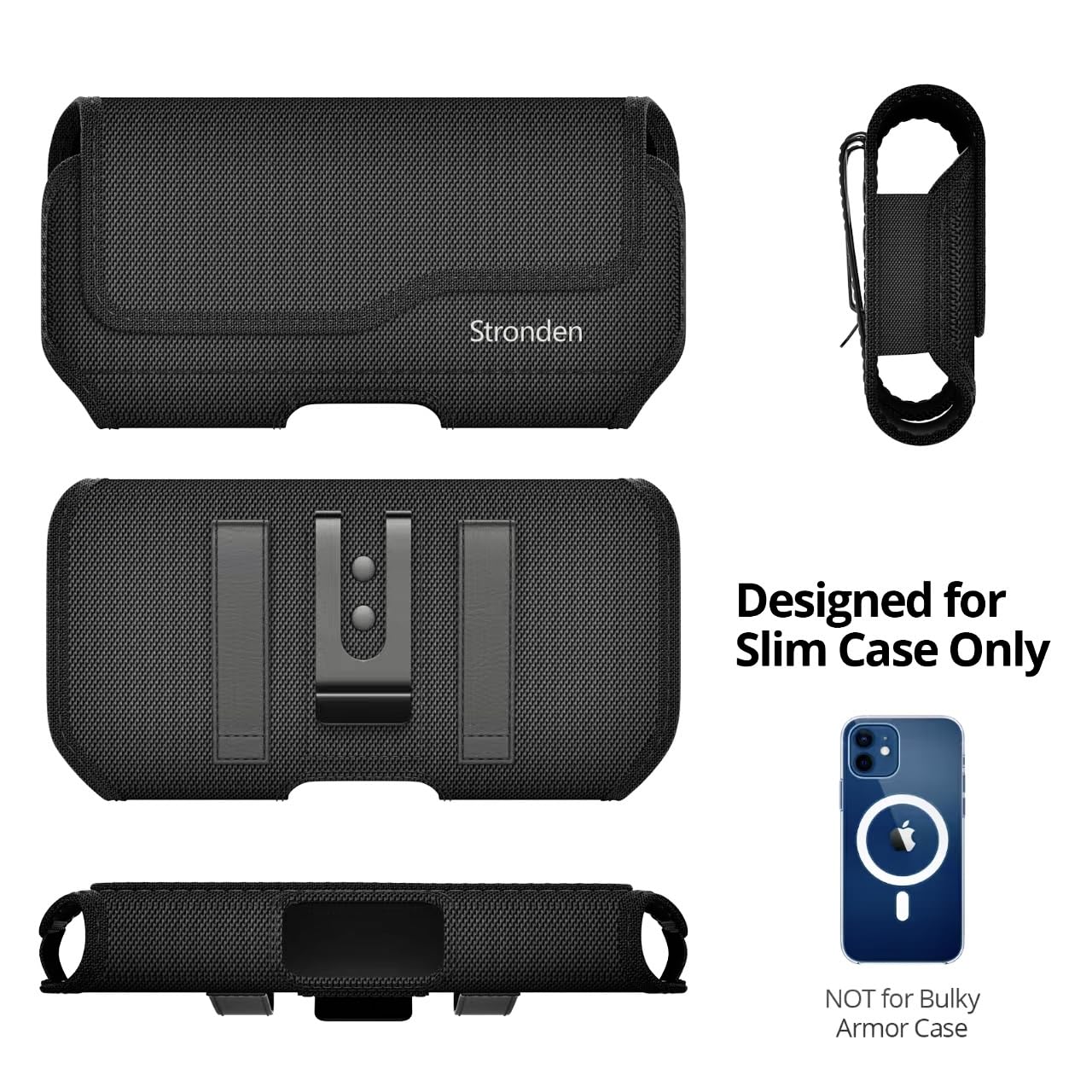 Stronden Magnetic Closure Holster for iPhone 17 Pro, 17e, 17, 16 Pro, 16, 16e, 15, 15 Pro, 14, 14 Pro, 13, 13 Pro, 12, 12 Pro - Military Grade Nylon