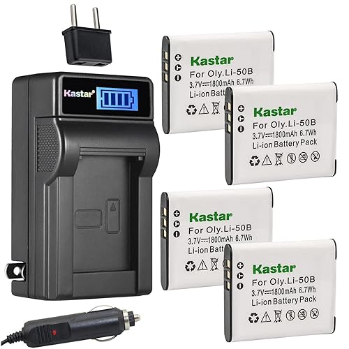 Kastar 4-Pack LB-050 LB-052 Battery and LCD AC Charger Compatible with Kodak PixPro FZ151, PixPro FZ152, Pixpro FZ201, Pixpro SL10 Smart Lens, Pixpro