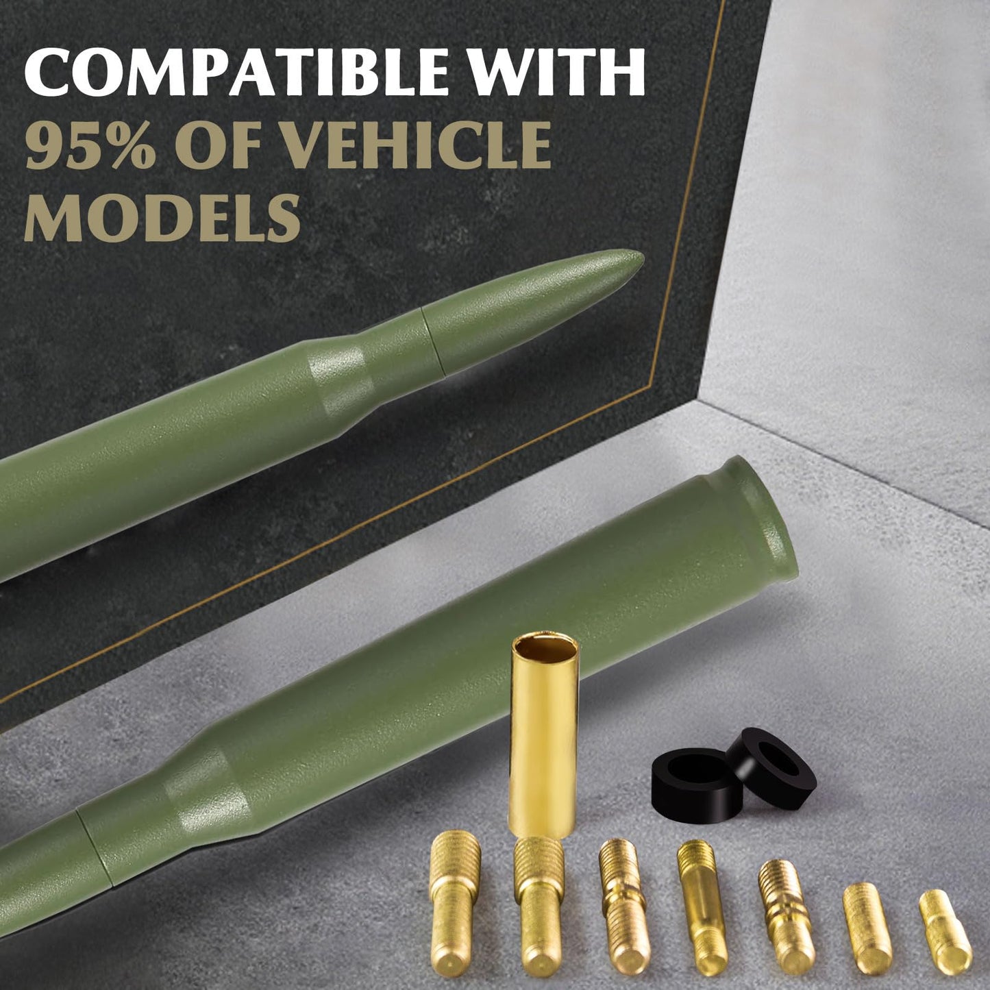 50 Cal Bullet Antenna Green Bullet Antenna Truck Car Antenna Replacement for Silverado 1500 Ford F150 F250 F350 Dodge Ram 1500 GMC Sierra 1500 Ranger