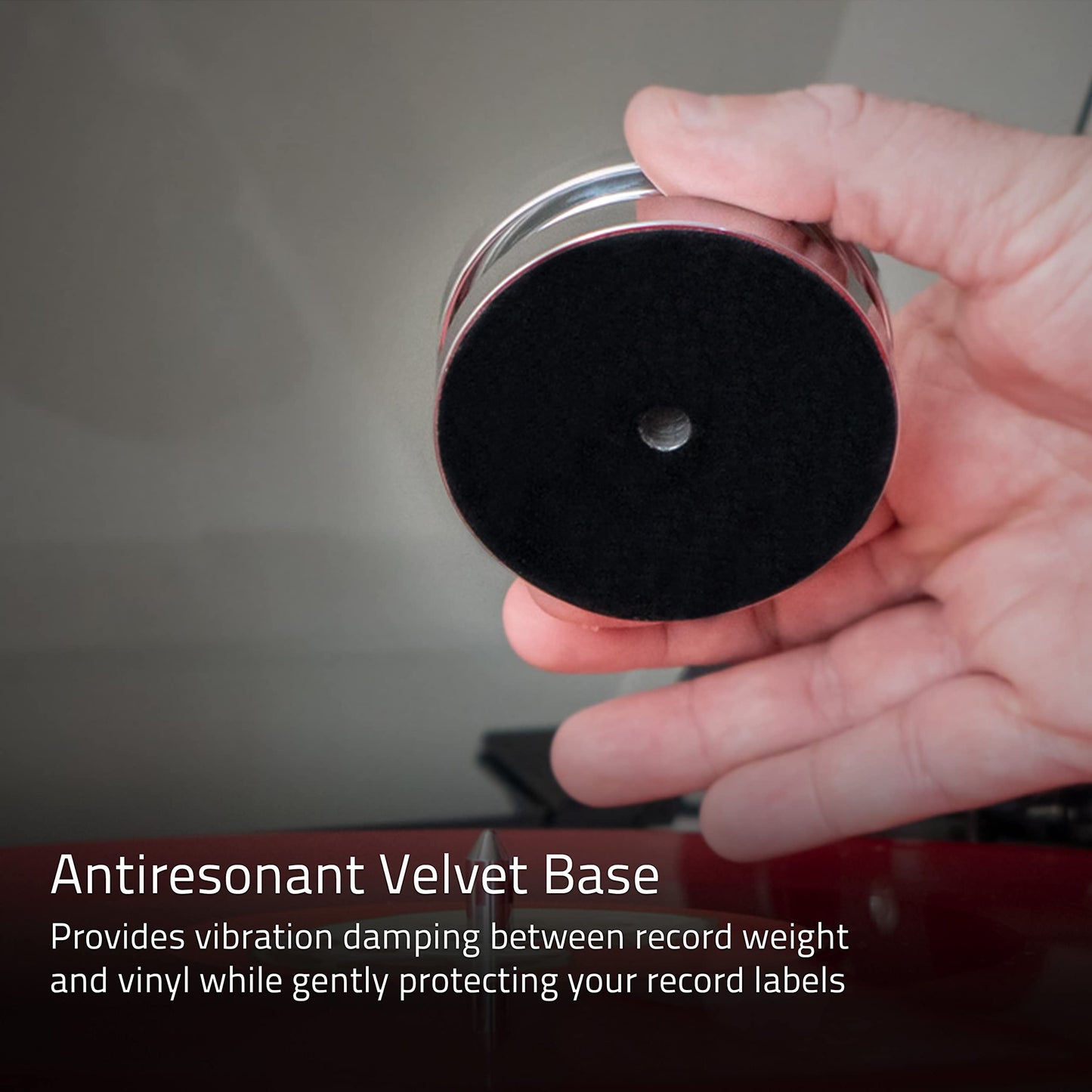 Fluance HiFi Vinyl Record Weight Stabilizer High Mass 760 gram Steel LP Disc Turntable Accessory with Protective Velvet Pad for Vibration Damping