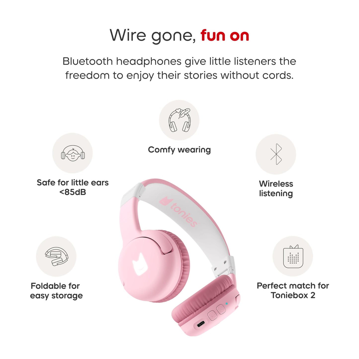 Tonies Bluetooth Headphones for Toniebox 2 - Cloud Pink