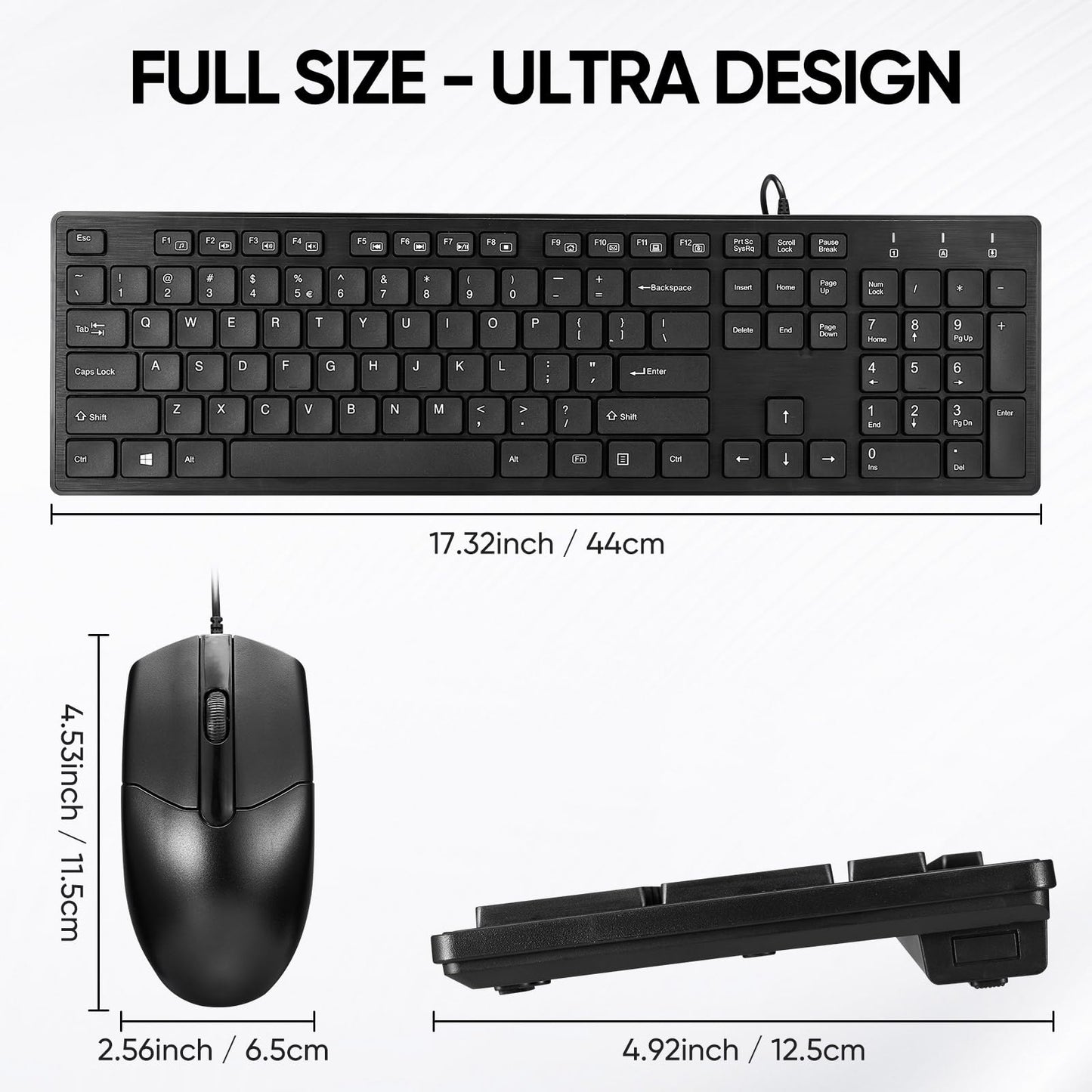 Wired Keyboard and Mouse Combo, Full-Sized Ergonomic Computer Keyboard and Optical Wired Mouse for Windows, Mac OS Desktop/Laptop/PC-Black