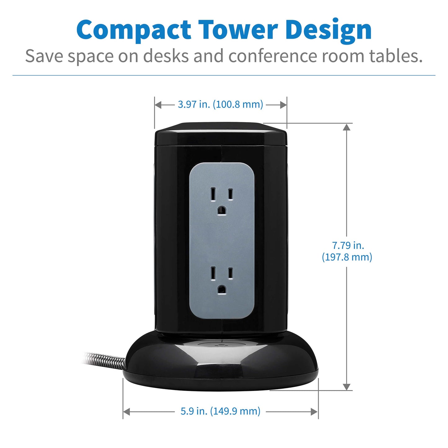 Tripp Lite TLP606UCTOWER Charging Tower Power Strip Surge Protector & Charging Station with USB Ports, 1800 Joules, 6 Outlets, 3 USB-A + 1 USB-C, 8ft