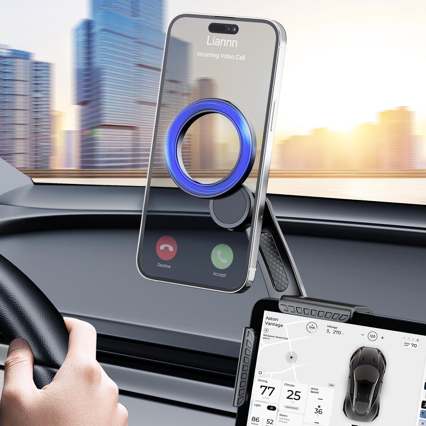 Tesla Phone Mount, for MagSafe Car Mount, ?Strongest Magnet Power? Magnetic Car Phone Holder for Tesla 3/Y/S/X Accessories Screen, Fits All Phone