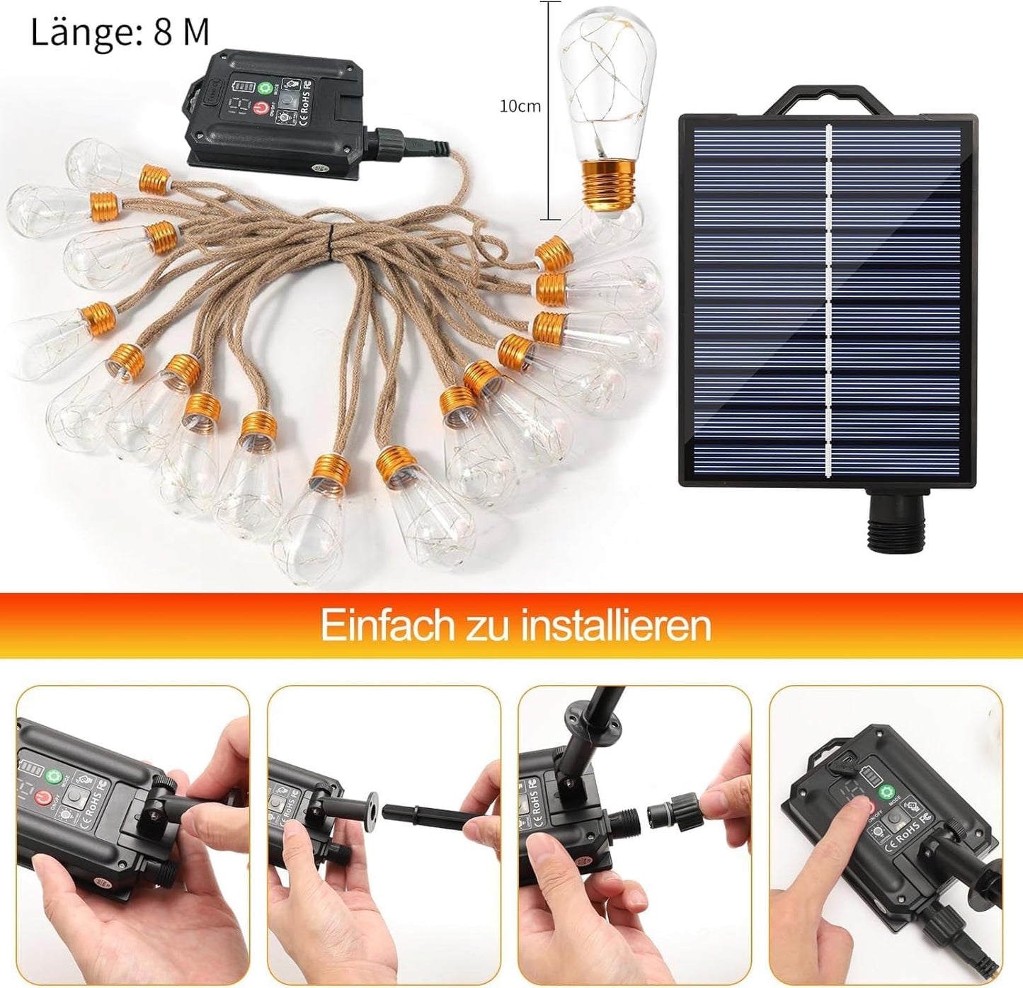 LSLCQW Solar String Lights Outdoor Waterproof, 1 Pack 50 LED 2.3CM 23 FT Each, Solar Powered Patio Lights with 8 Lighting Modes for Garden Yard Porch