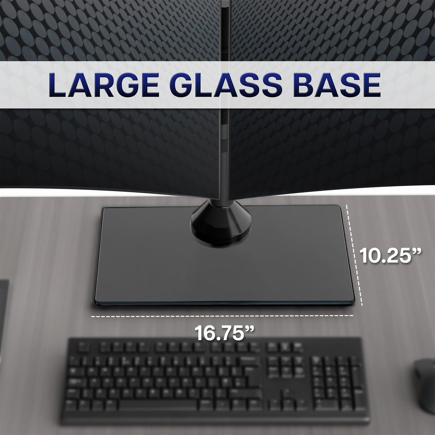 VIVO Freestanding Dual Monitor Stand with Sleek Glass Base and Adjustable Arms, Mounts 2 Screens up to 32 inch and 22 lbs Each, Black, STAND-V002FG