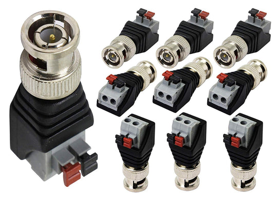 zdyCGTime BNC Video Baluns Adapter BNC Male Plug to 2 Pin/Way Screw Terminal Video Audio Spring Press Type Balun with Solderless Screw Terminal