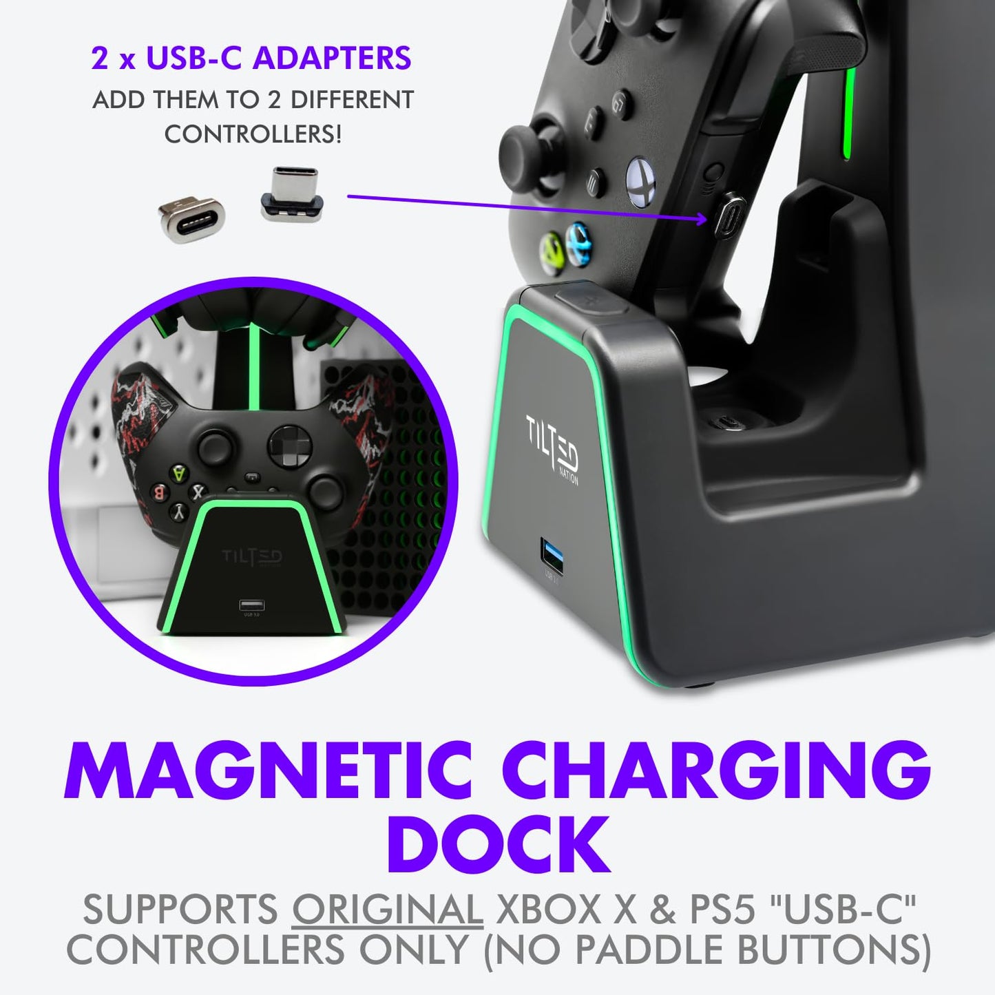 Tilted Nation 3 in 1 Gaming Headset and Controller Stand for PS5 and Xbox Series X Charging Station - Game Controller Holder and Headphone Stand