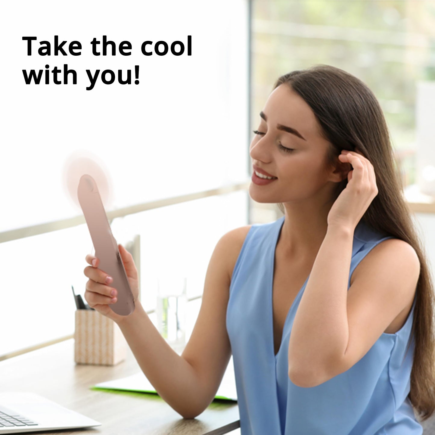 4 IN 1 Portable Handheld Fan - Multifunctional USB Rechargeable Foldable Cooling Fan with Power Bank, Flashlight, Mirror for Women’s Makeup, 3 Speeds