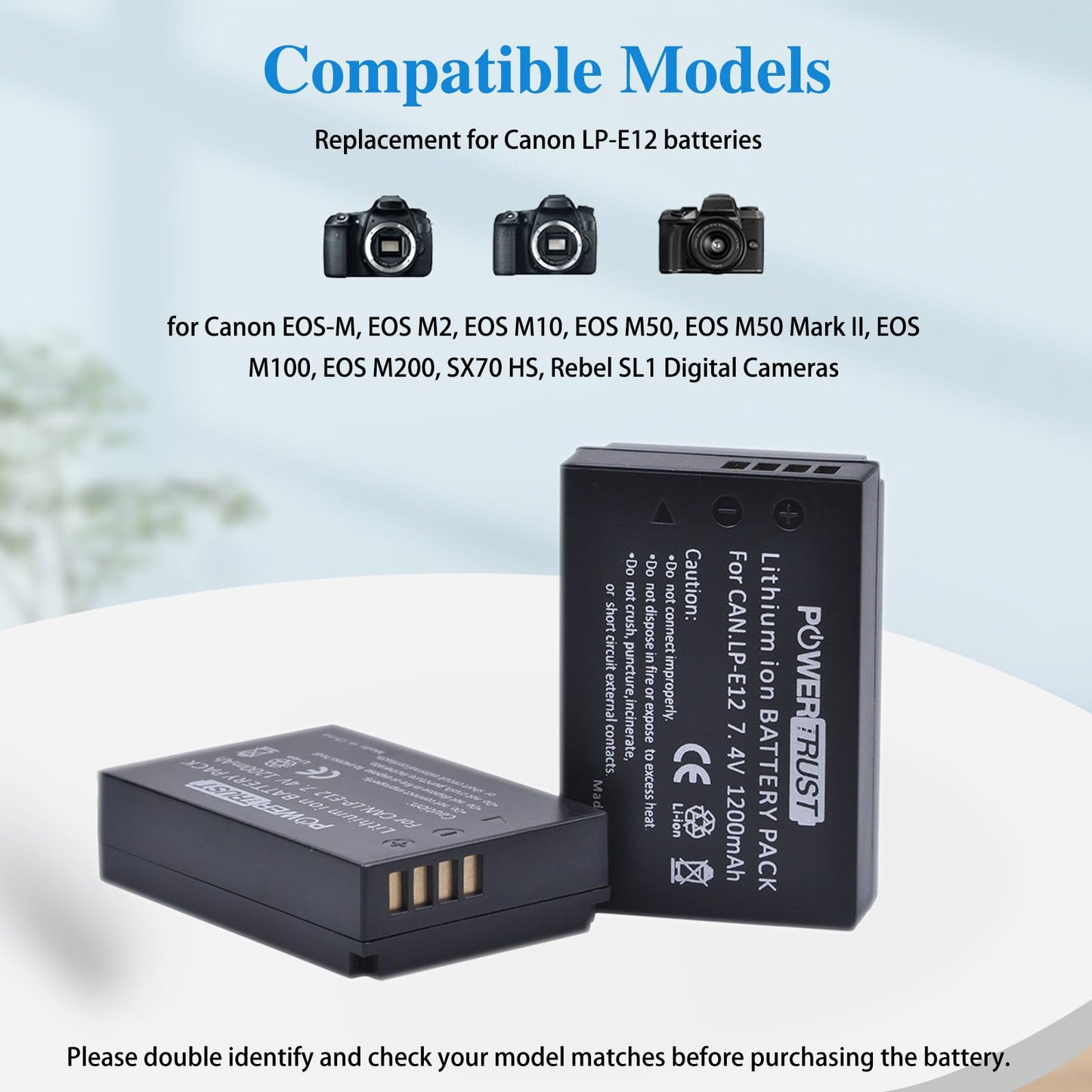PowerTrust 3X LP-E12 Battery and LED Dual USB Charger for Canon EOS M,EOS Rebel SL1, EOS M2, EOS M10, M100, M200, M50, M50 Mark II, Rebel S1