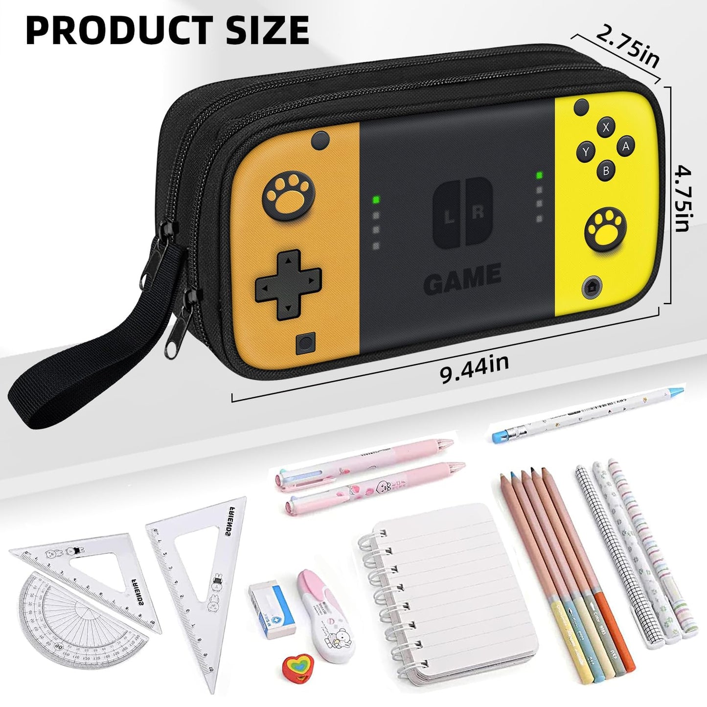 JIRAIKEI Gamer Pencil Case for Boys, Large Boys Pencil Pouch for Kids Teens School, Big Capacity Pen Box Pen Bag Organizer with 2 Compartments