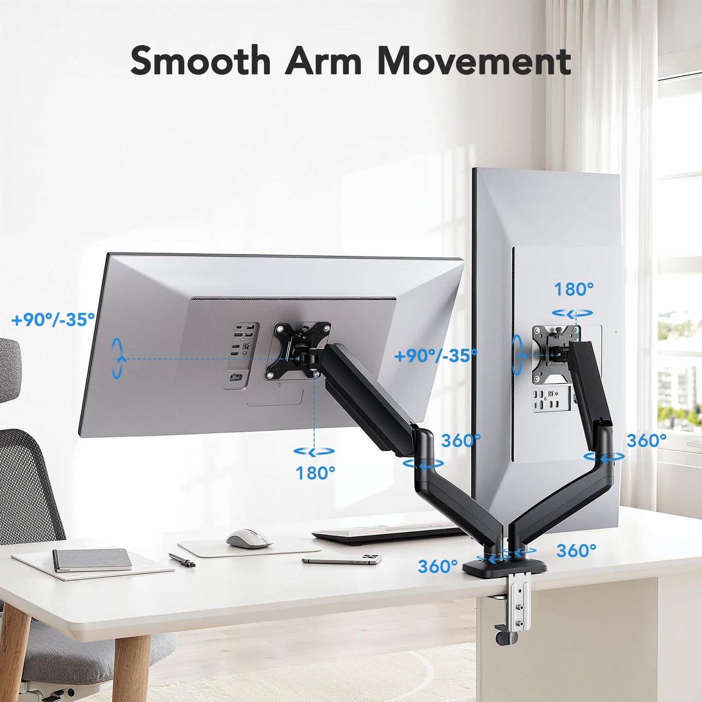 HUANUO Dual Monitor Mount, Mounts 2 Screens Up to 32 Inch, Holds 22 lbs per Arm, Dual Monitor Stand with Excellent Design, Height-Adjustable, Tilt