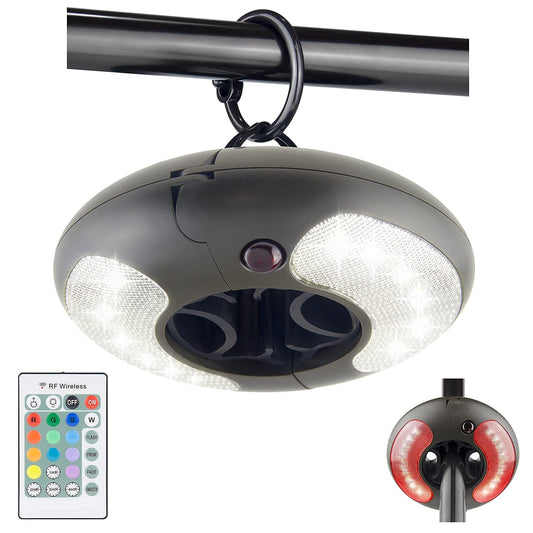 HONWELL Patio Umbrella Light, 18 LEDs 3xAA Battery Operated Umbrella Pole Light with RF Remote 80Ft Through Wall, 4 Modes, 12 Color Changing Outdoor