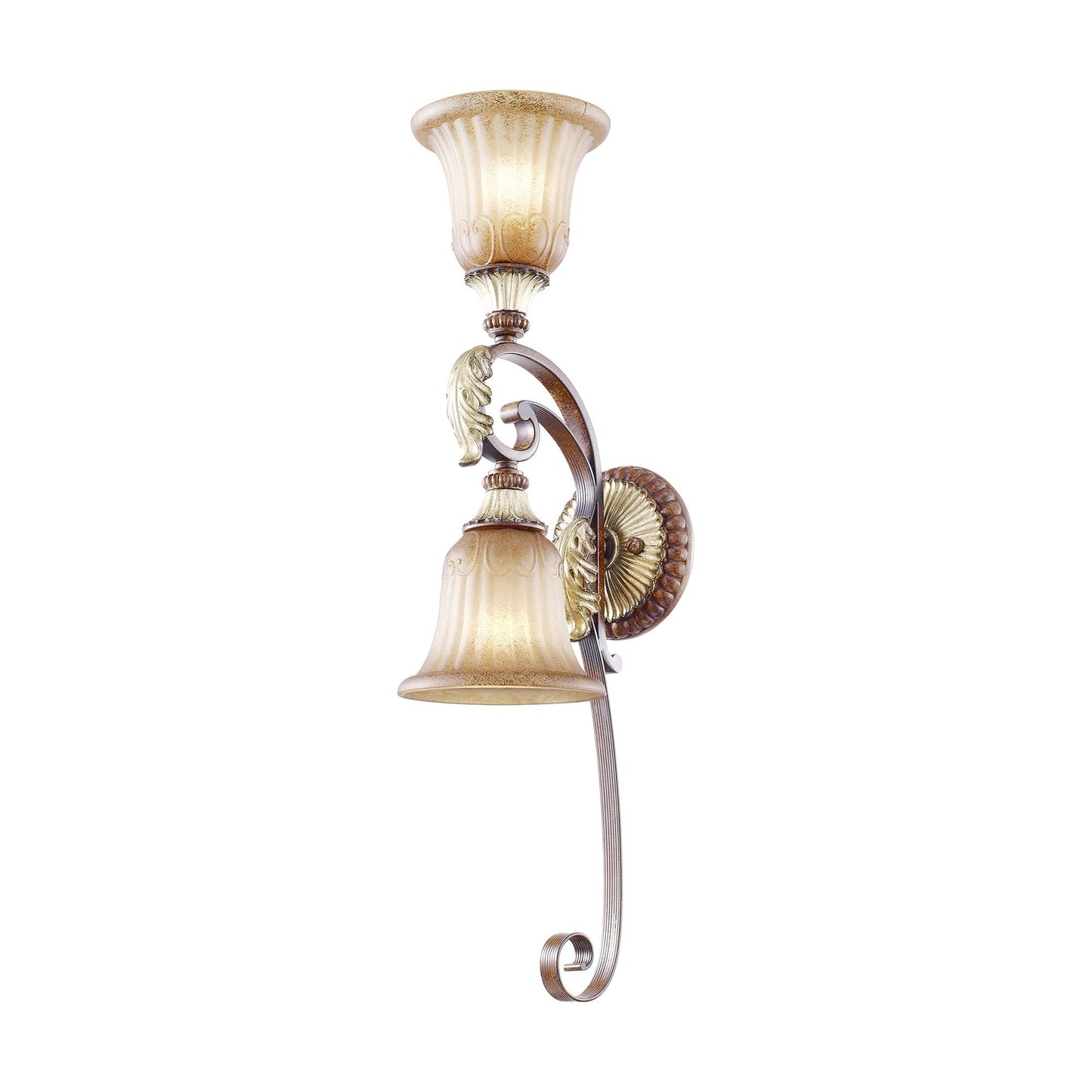 Livex Lighting 8572-63 Villa Verona 2 Light Verona Bronze Finish Wall Sconce with Aged Gold Leaf Accents and Rustic Art Glass