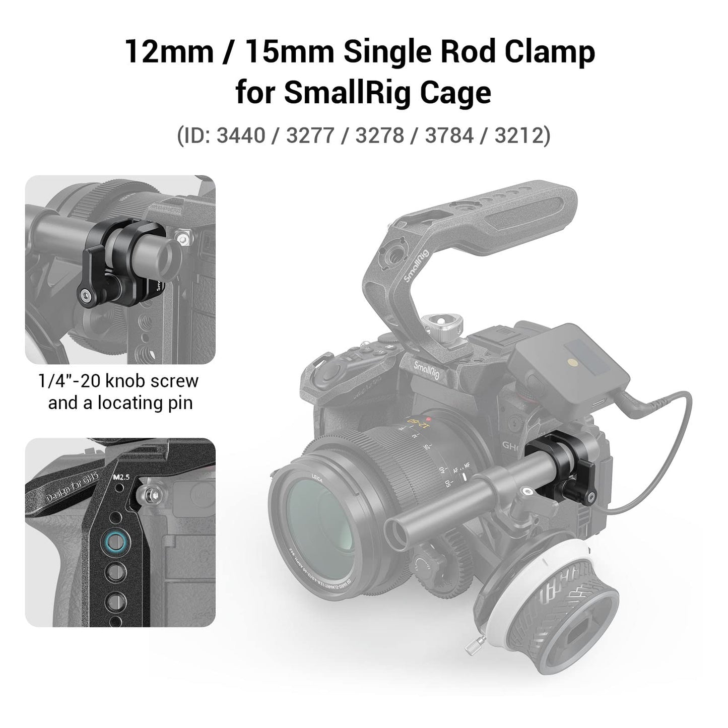 SmallRig 12mm/15mm Single Rod Clamp for SmallRig Cage 3440, 3277, 3278,3784 and 3212-3598