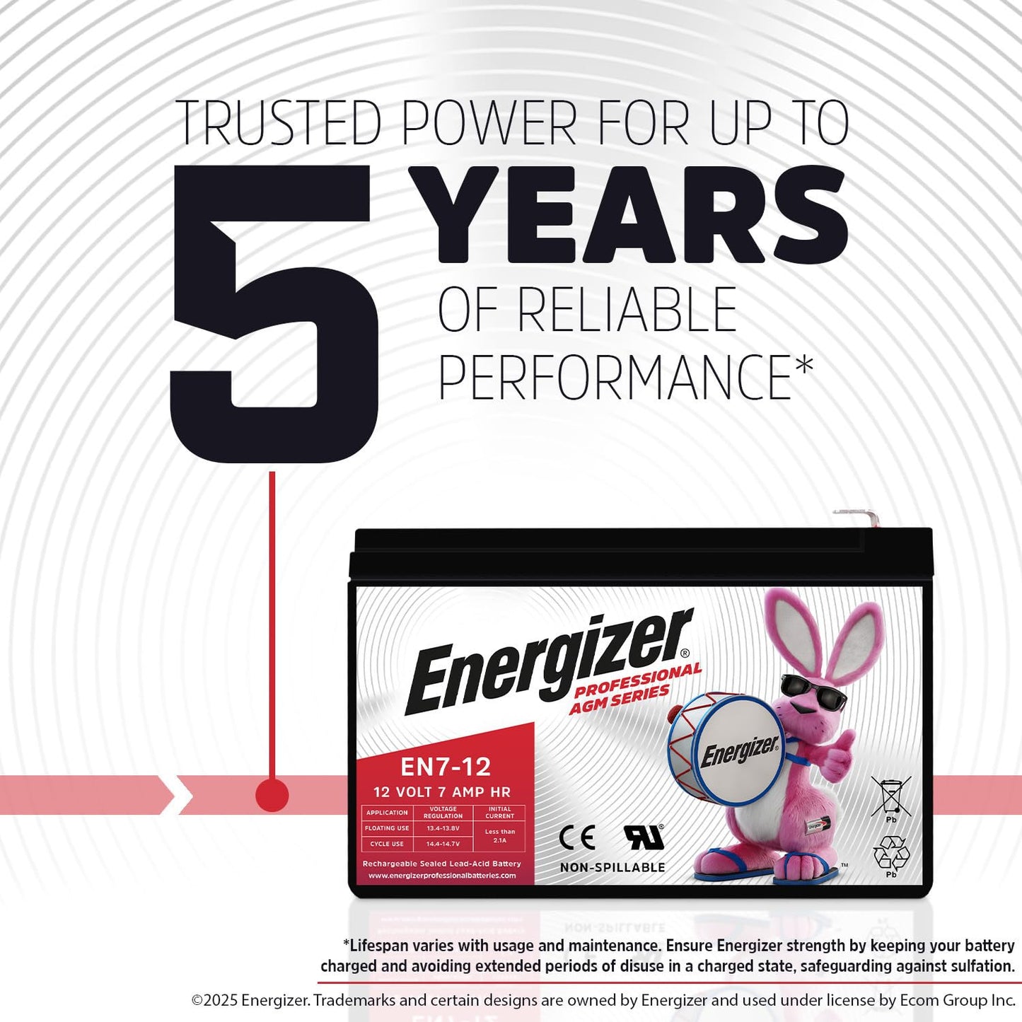 Energizer EN7-12, 12 Volt 7 Amp Hr, Long Lasting Sealed Lead Acid AGM Rechargeable Battery Ideal for Use in Home Alarm Systems, Backup Power…