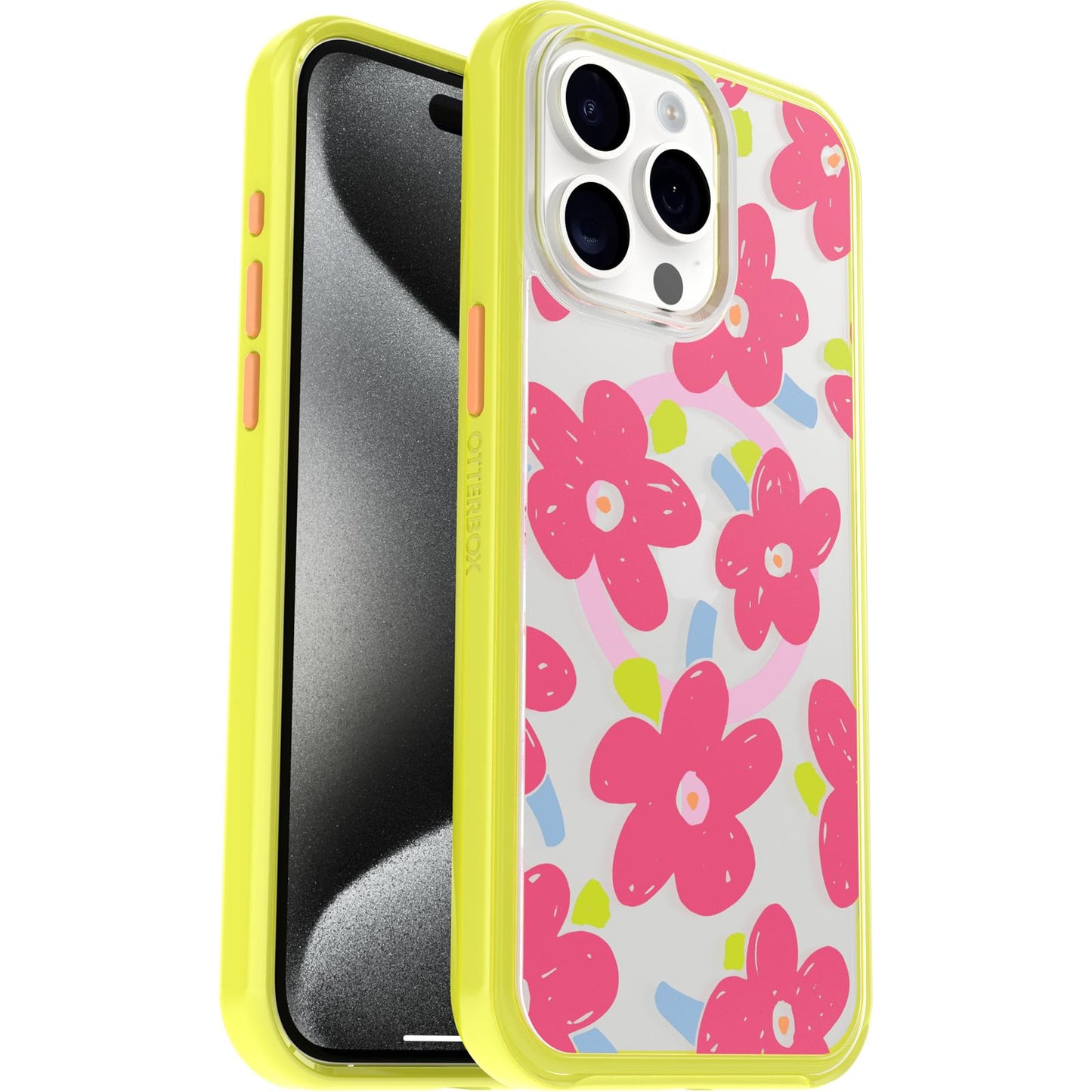 OtterBox iPhone 15 Pro MAX (Only) Symmetry Series Clear Case - WHIMSY BLOOM (Yellow), snaps to MagSafe, ultra-sleek, raised edges protect camera